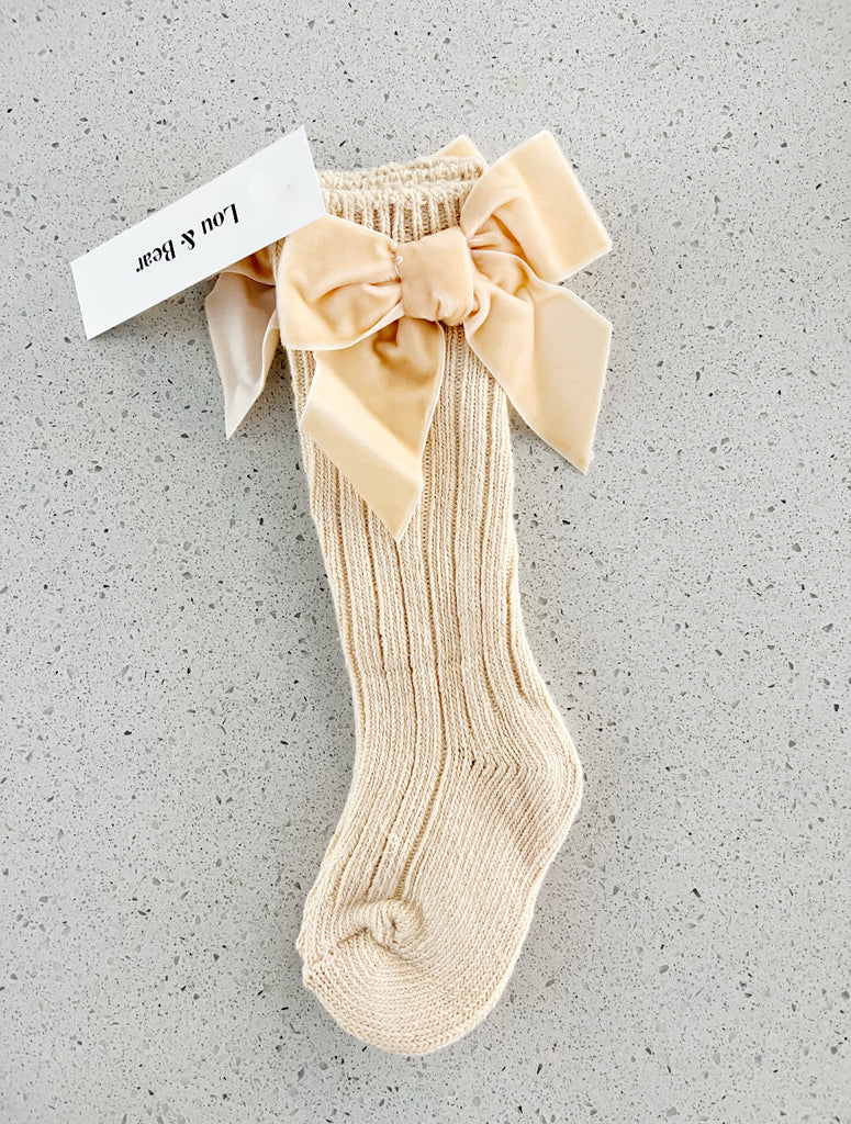 Lou & Bear Knee High Ribbed Socks With Velvet Bows - Little Kinfolk Boutique | Children's Clothing Regina, SK