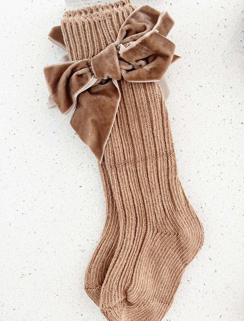 Lou & Bear Knee High Ribbed Socks With Velvet Bows - Little Kinfolk Boutique | Children's Clothing Regina, SK