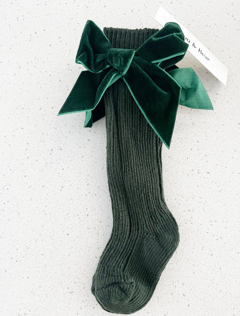 Lou & Bear Knee High Ribbed Socks With Velvet Bows - Little Kinfolk Boutique | Children's Clothing Regina, SK