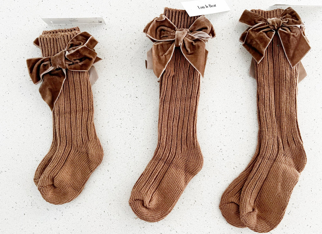 Lou & Bear Knee High Ribbed Socks With Velvet Bows - Little Kinfolk Boutique | Children's Clothing Regina, SK