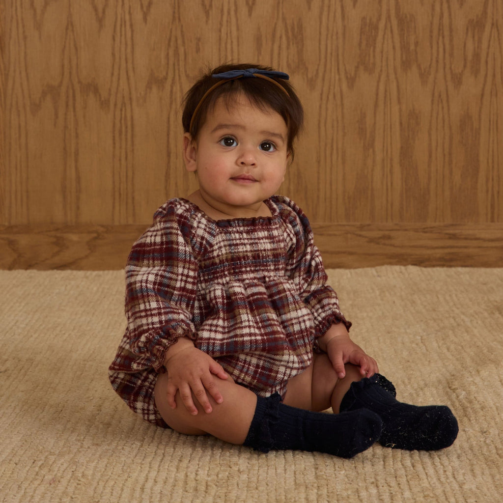 Adelaide Plaid Burgundy Romper - Little Kinfolk Boutique | Children's Clothing Regina, SK