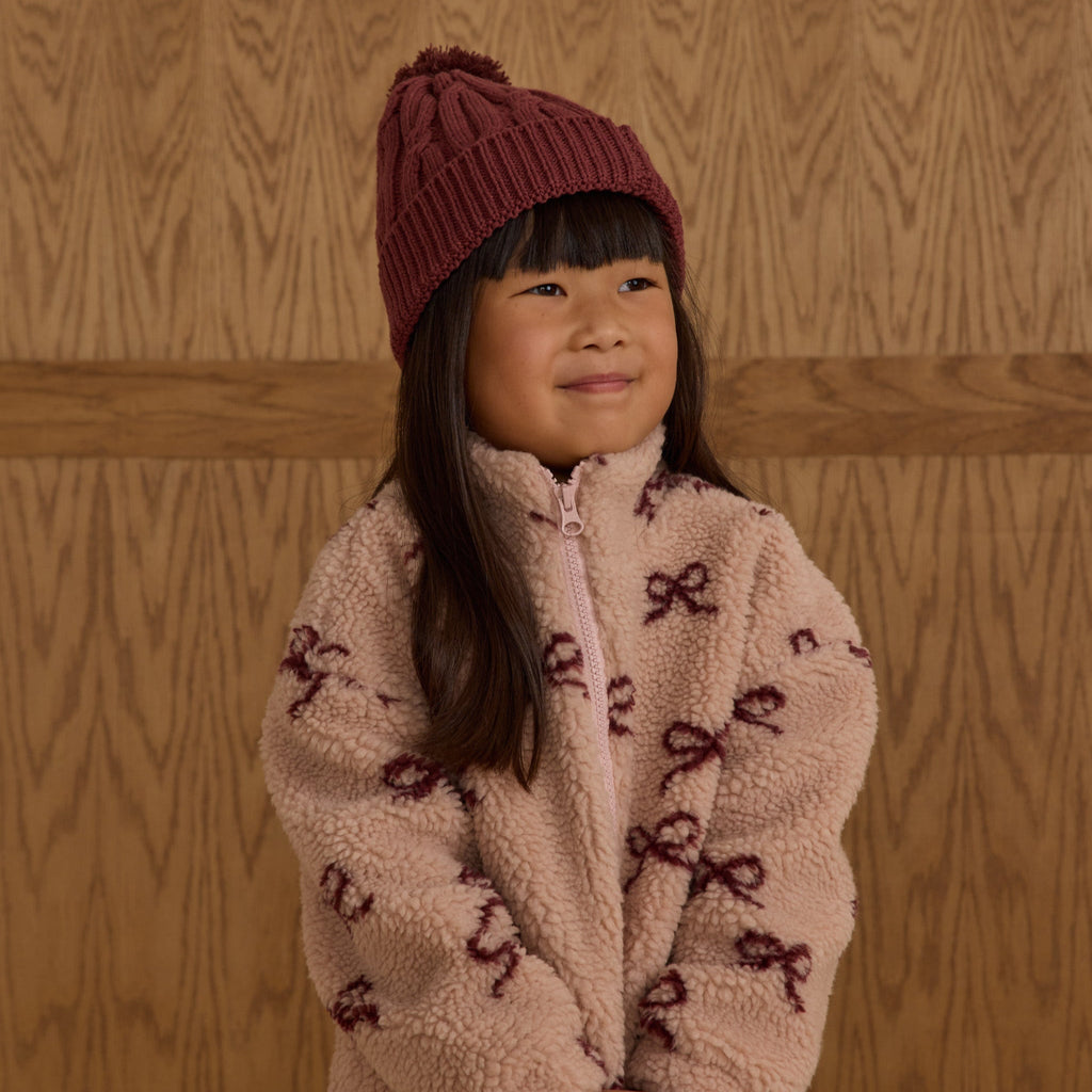 Coco Blush Fleece Jacket with Bows - Little Kinfolk Boutique | Children's Clothing Regina, SK