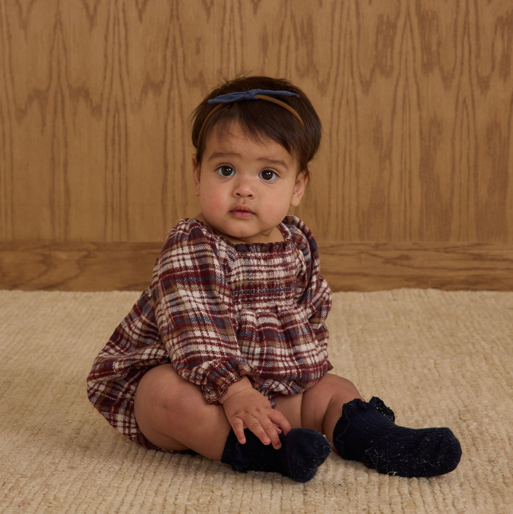 Adelaide Plaid Burgundy Romper - Little Kinfolk Boutique | Children's Clothing Regina, SK