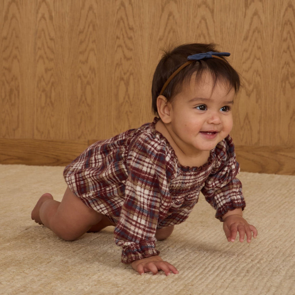 Adelaide Plaid Burgundy Romper - Little Kinfolk Boutique | Children's Clothing Regina, SK