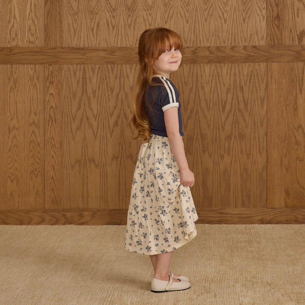 Blue Floral Ruffle Tiered Midi Skirt - Little Kinfolk Boutique | Children's Clothing Regina, SK