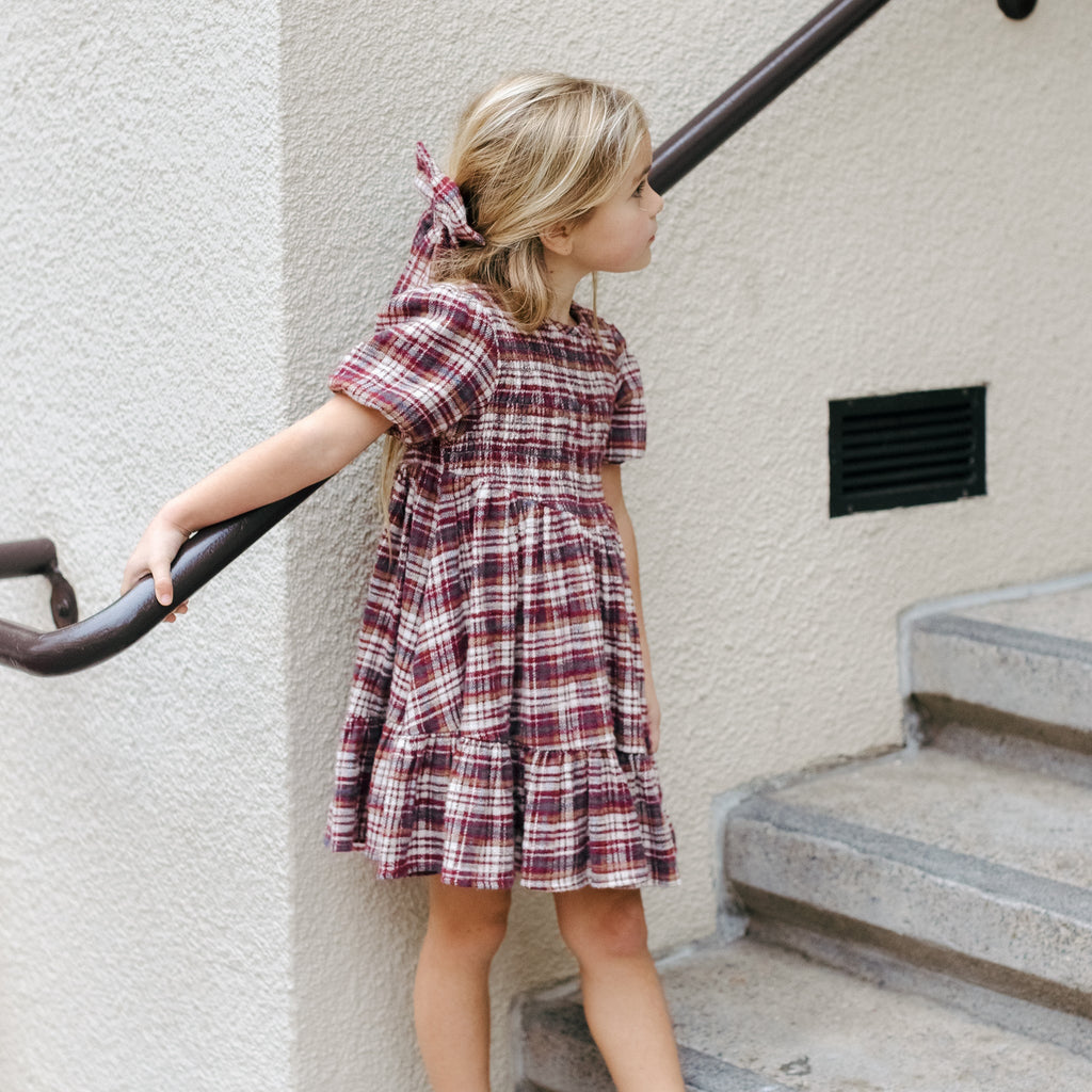 India Burgundy Plaid Dress - Little Kinfolk Boutique | Children's Clothing Regina, SK