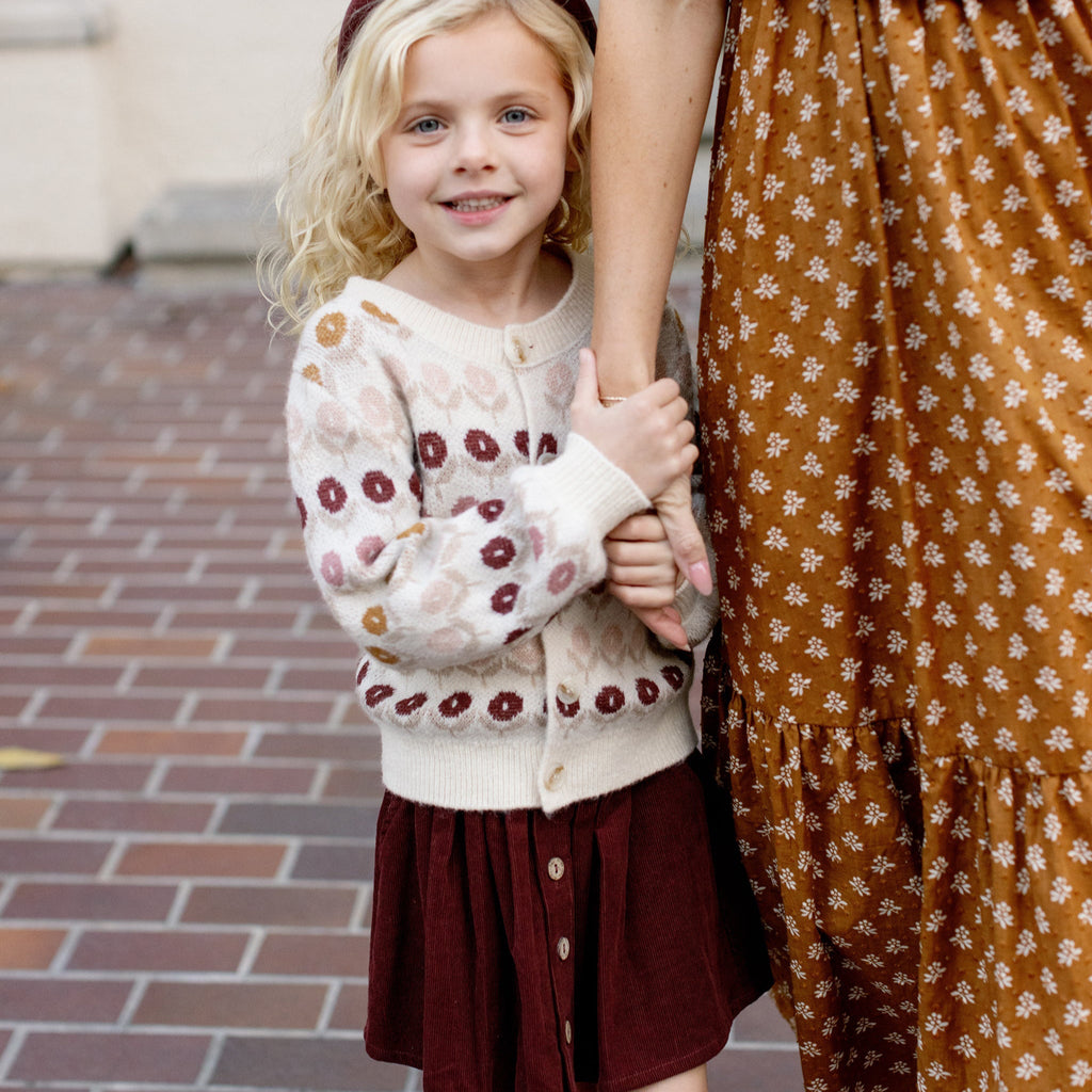 Burgundy Corduroy Button Front Skirt - Little Kinfolk Boutique | Children's Clothing Regina, SK