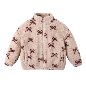 Coco Blush Fleece Jacket with Bows - Little Kinfolk Boutique | Children's Clothing Regina, SK