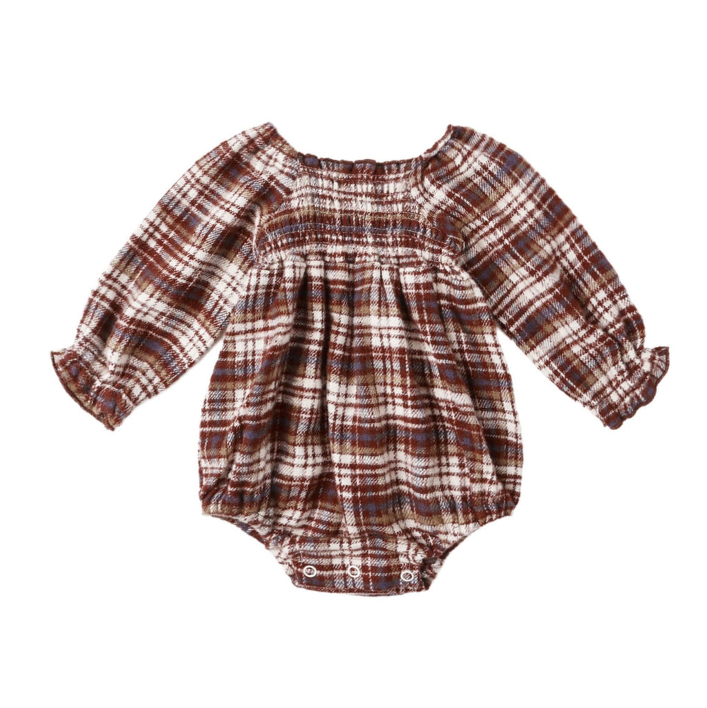 Adelaide Plaid Burgundy Romper - Little Kinfolk Boutique | Children's Clothing Regina, SK