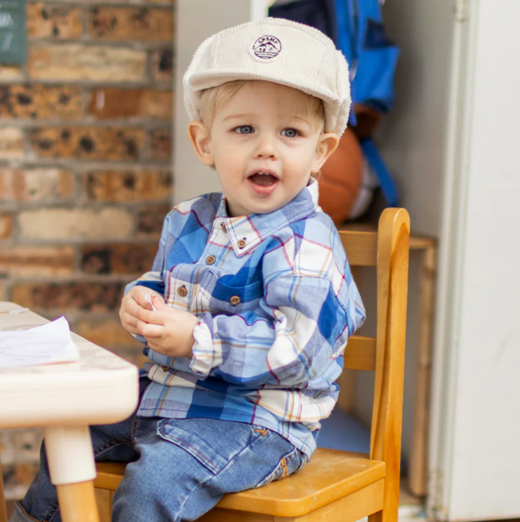 Billy Beige Corduroy Hat w Ties - Little Kinfolk Boutique | Children's Clothing Regina, SK