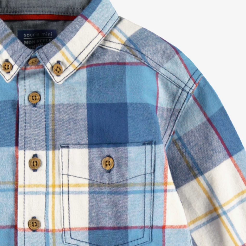 Jones Plaid Blue Shirt - Little Kinfolk Boutique | Children's Clothing Regina, SK