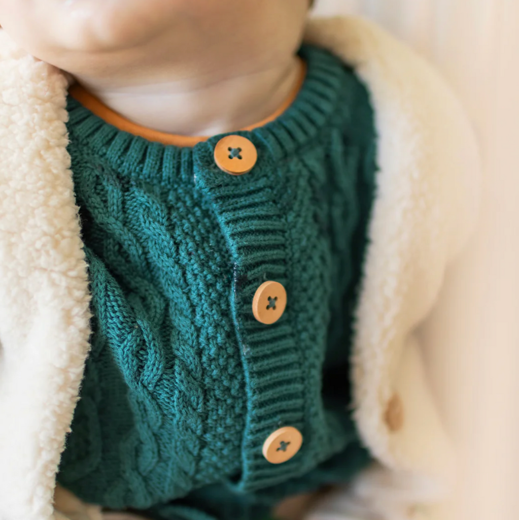 Teeny Teal Knit Cardigan - Little Kinfolk Boutique | Children's Clothing Regina, SK