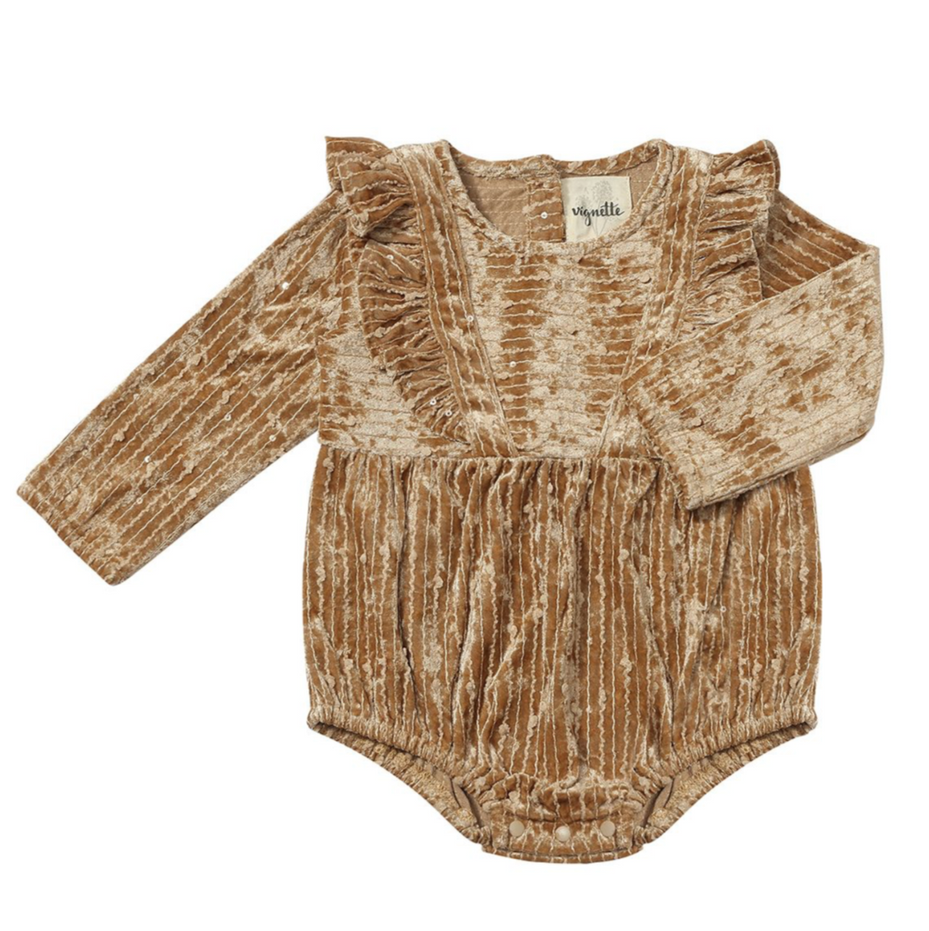 Deirdra Fawn Sequin Velvet Bubble Romper - Little Kinfolk Boutique | Children's Clothing Regina, SK