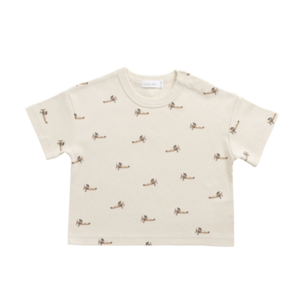 Wesley Tee in Fly High Vanilla PRESALE - Little Kinfolk Boutique | Children's Clothing Regina, SK