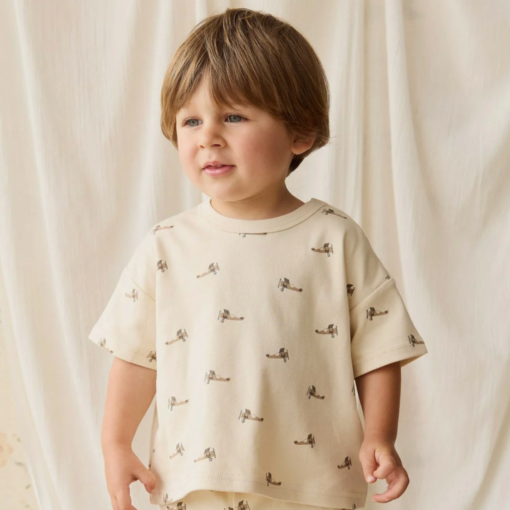 Wesley Tee in Fly High Vanilla PRESALE - Little Kinfolk Boutique | Children's Clothing Regina, SK