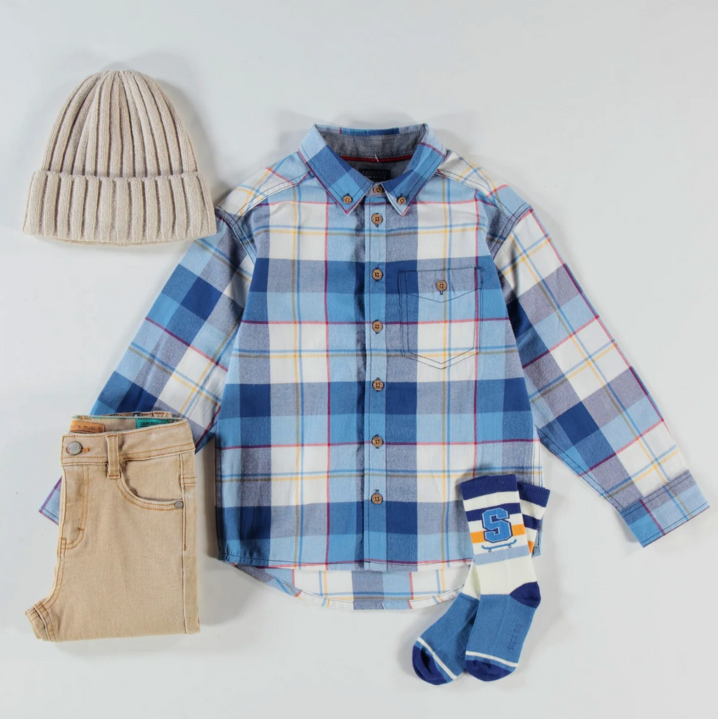 Jones Plaid Blue Shirt - Little Kinfolk Boutique | Children's Clothing Regina, SK