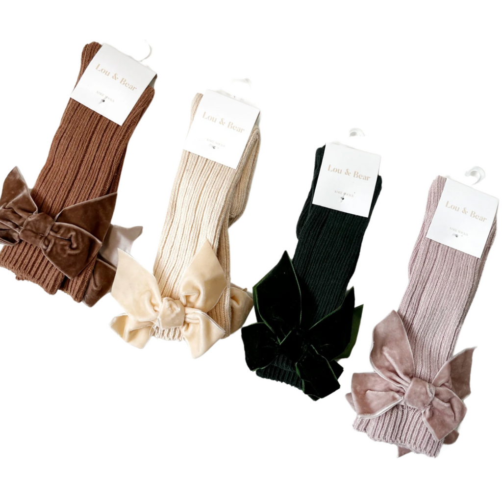 Lou & Bear Knee High Ribbed Socks With Velvet Bows - Little Kinfolk Boutique | Children's Clothing Regina, SK