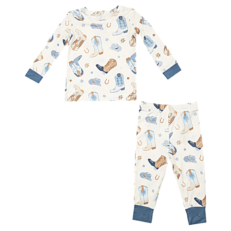 Blue Cowboy Boots PJ Set - Little Kinfolk Boutique | Children's Clothing Regina, SK