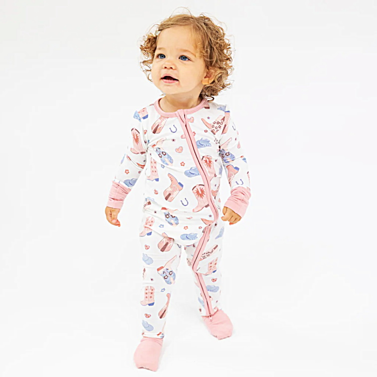 Pink Cowboy Boots Sleeper - Little Kinfolk Boutique | Children's Clothing Regina, SK