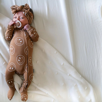 Caramel Smiley Footed Sleeper - Little Kinfolk Boutique