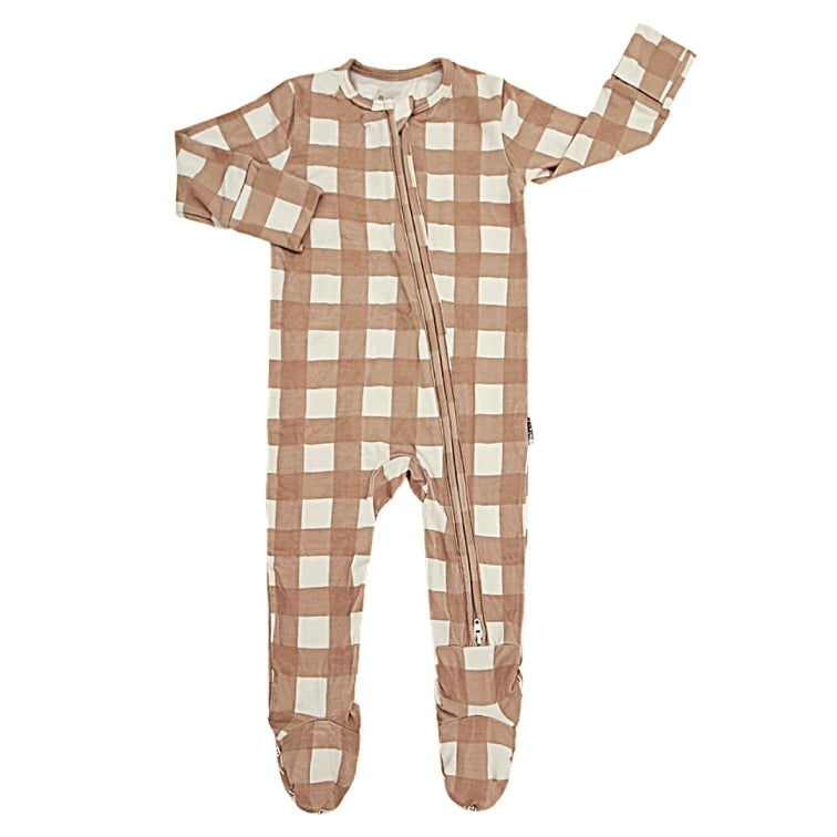 Taupe Plaid Footed Sleeper - Little Kinfolk Boutique | Children's Clothing Regina, SK